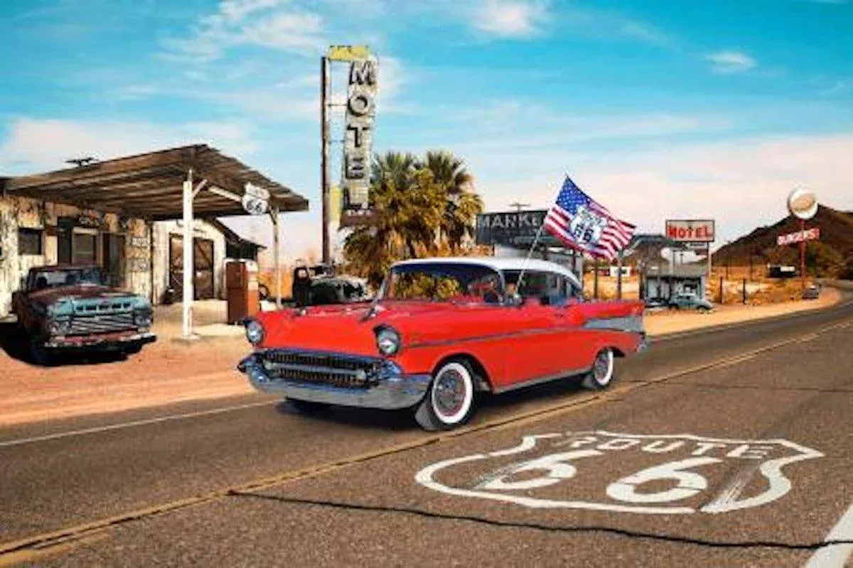 HFF On The Road Again 57 Chevy, Road Panel - W5413-339 Summer - Cotton Fabric