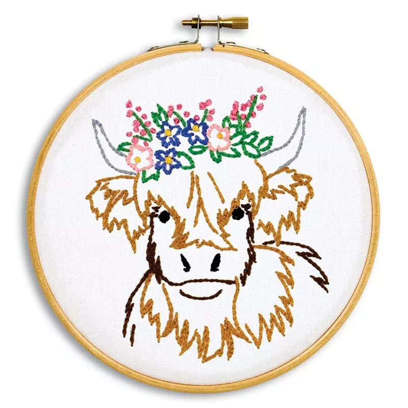 Highland Cow 6" Embroidery Hoop Kit by Jack Dempsey Needle Art