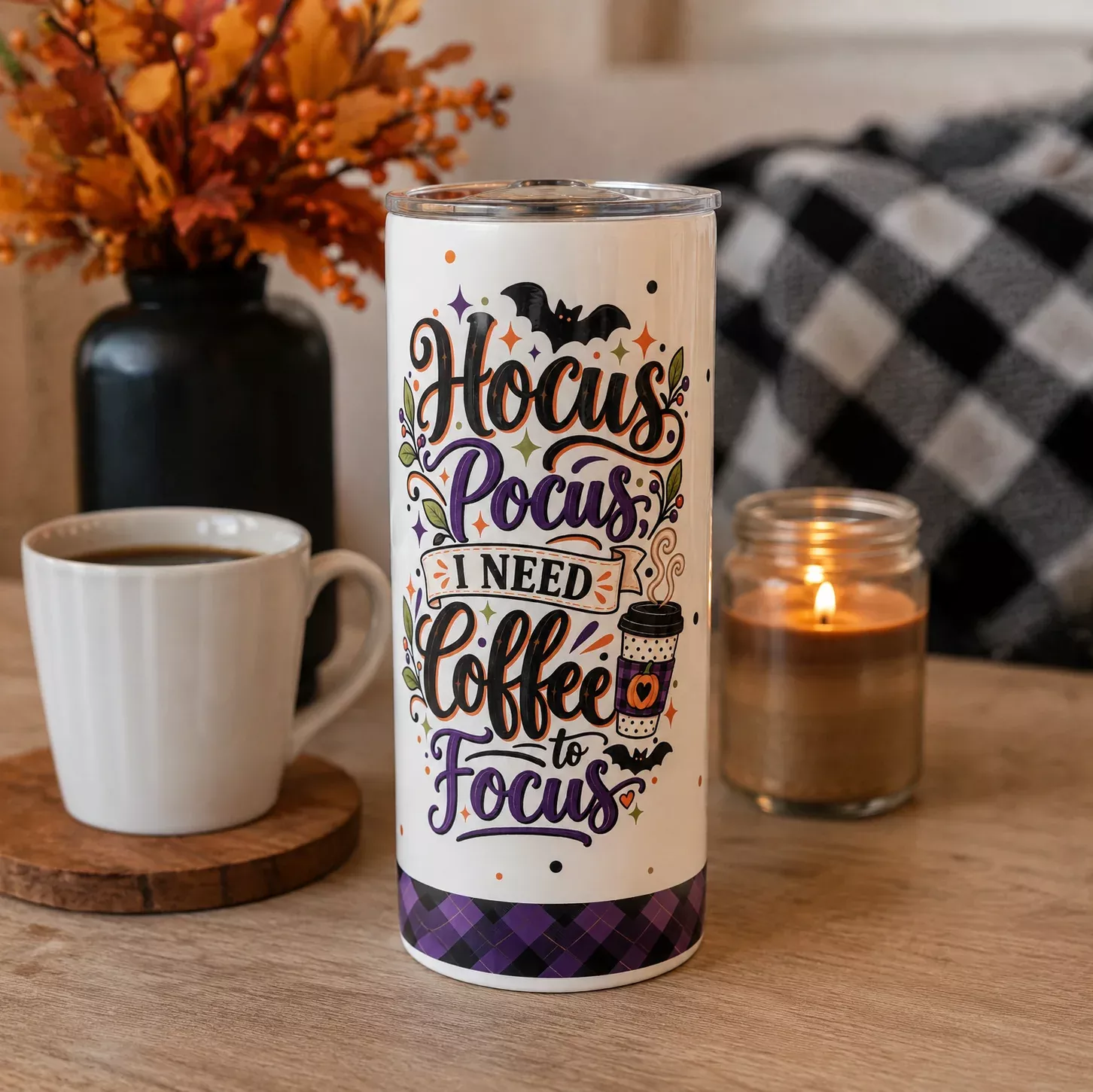Hocus Pocus I Need COFFEE to Focus - Tumbler + bonus for coffee mug (Downloadable Sublimation Design)