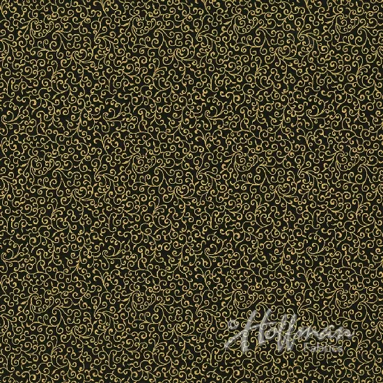 Hoffman Fabrics Black-Gold Cardinal Carols P76184G ^