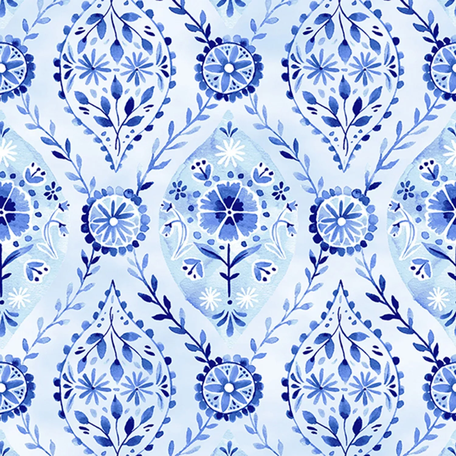 Hoffman Fabrics Bountiful And Blue Ornamental Bluebird Fabric