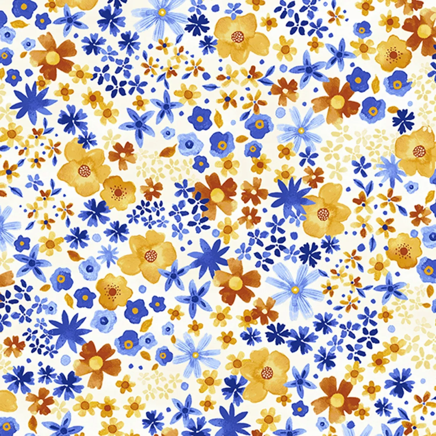 Hoffman Fabrics Bountiful And Blue Packed Floral Blossom Fabric
