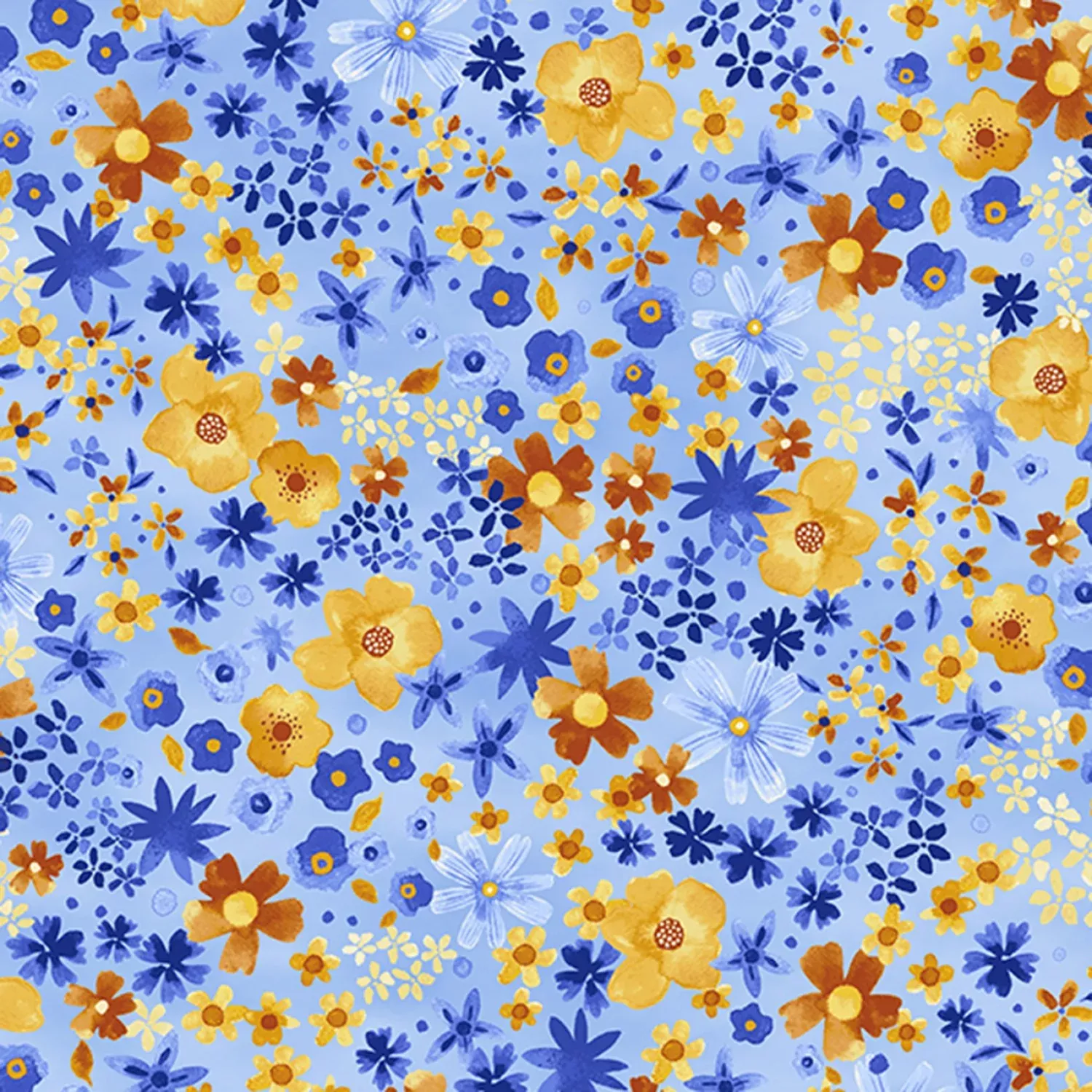 Hoffman Fabrics Bountiful And Blue Packed Floral Periwinkle Fabric