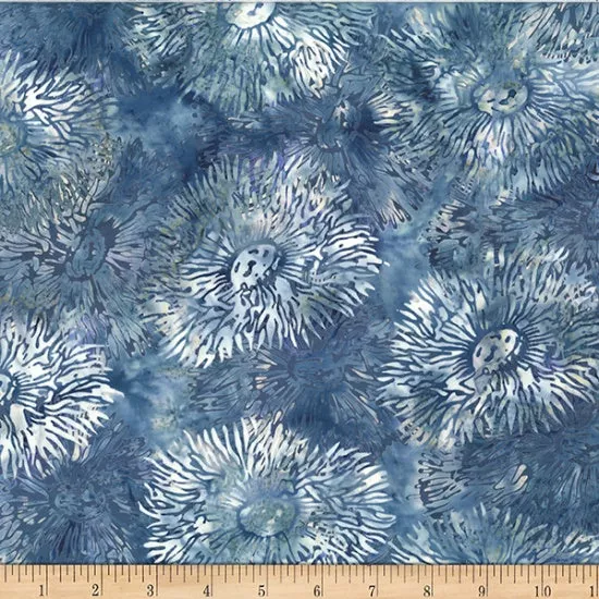 Hoffman Fabrics Jelly Fish Batiks Denim Anemone Fabric ONLINE PURCHASE ONLY