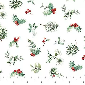 Home for Christmas - Northcott - Greenery Toss White - DP28930-10