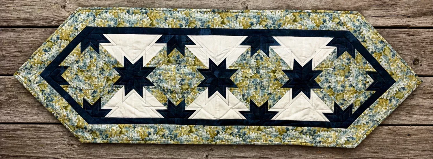 Hunter's Star - SAMPLE - FINISHED - Table Runner - Quilted & Bound - 19.5" x 57.5"