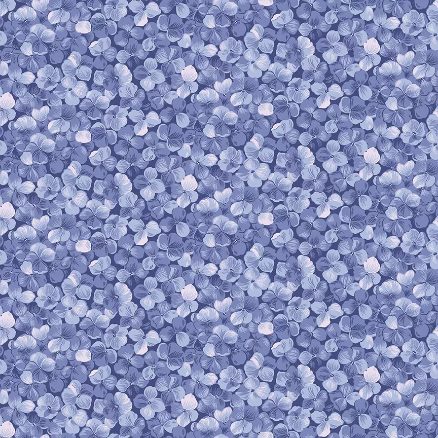 Hydrangeas in the Garden Allover Floral Periwinkle Pearl