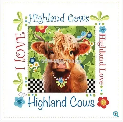 I LOVE HIGHLAND COWS ART PANEL FROM JODY HOUGHTON DESIGNS