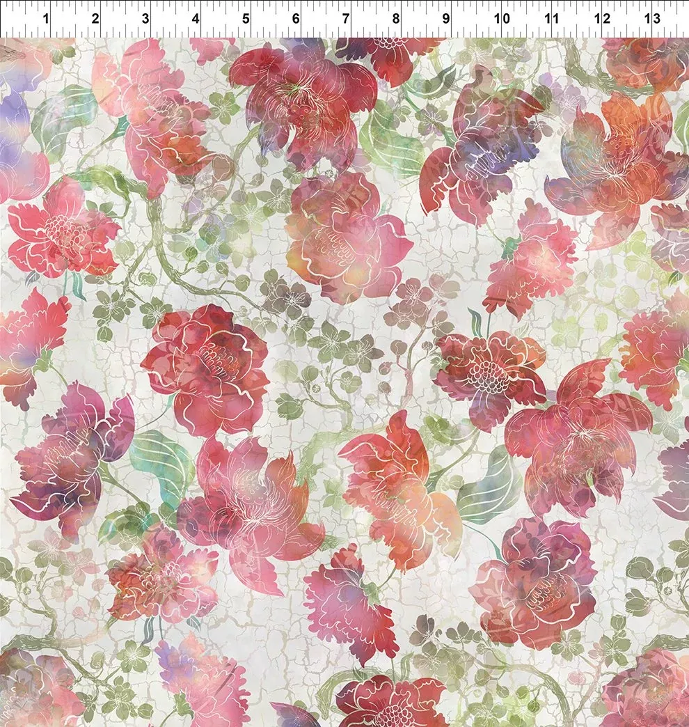 In The Beginning Fabrics Ethereal Red Large Floral Fabric ONLINE PURCHASE ONLY