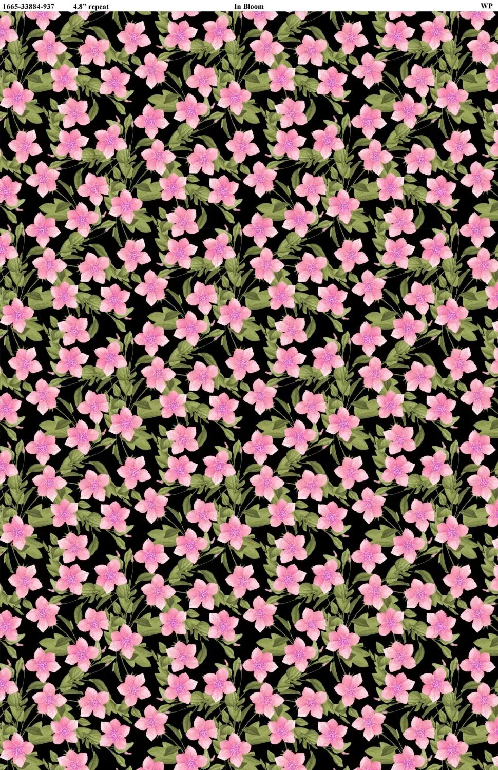 In Bloom by Wilmington - Pink Flowers on Black 1665-33884-937
