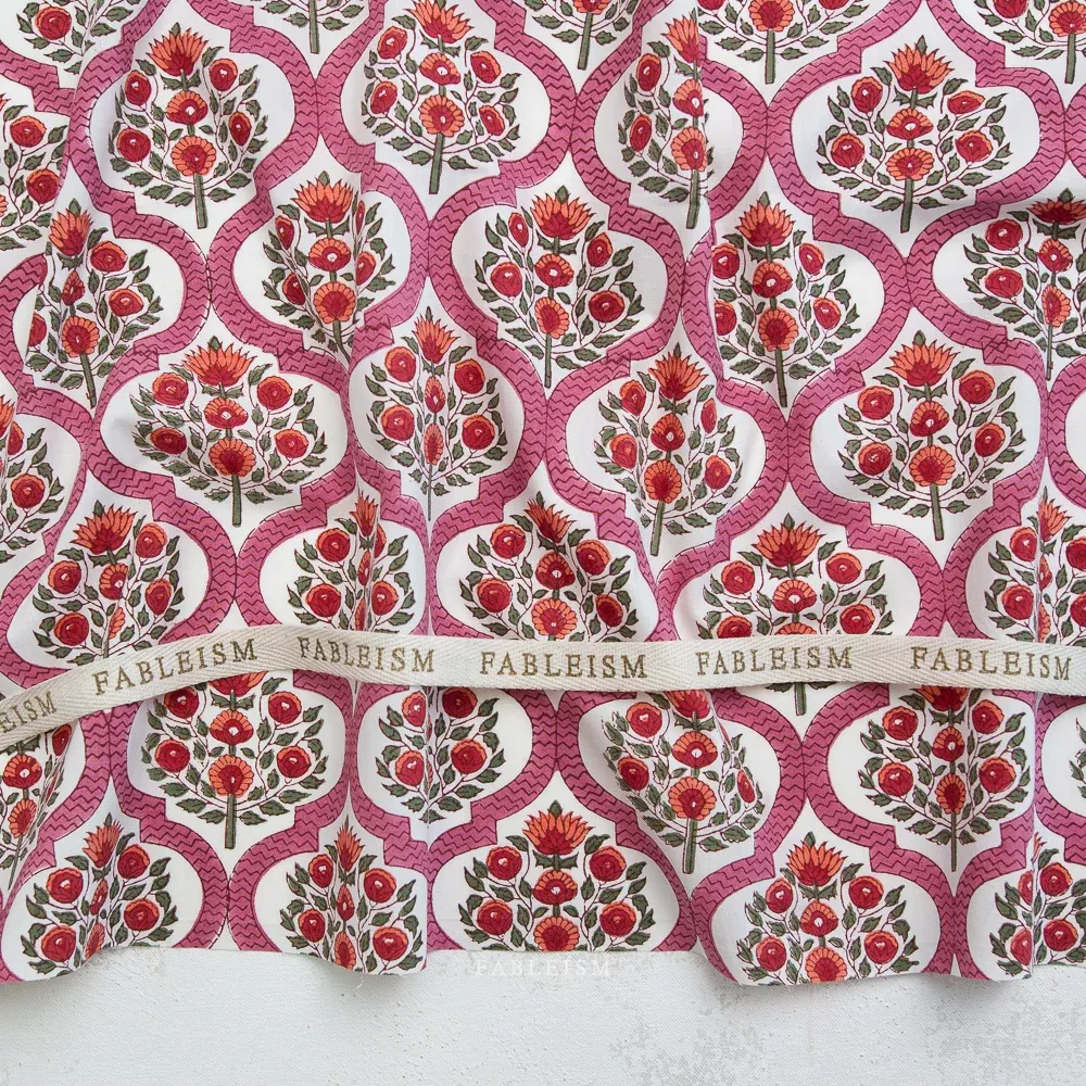 Indian Block Prints Cottage: Lattice Floral in Pink