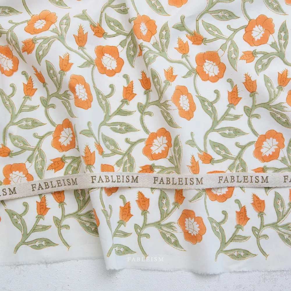 Indian Block Prints Cottage: Trumpet Vines in Sage