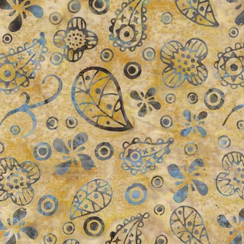 Island Batik Country Charm Gold Ochre Paisley With Dots Batik Fabric ONLINE PURCHASE ONLY