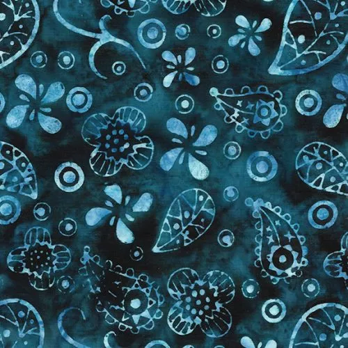 Island Batik Country Charm Teal Ravine Paisley With Dots Batik Fabric ONLINE PURCHASE ONLY