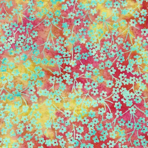 Island Batik Vintage Charm Pink Orange Round Flower Stems Batik Fabric ONLINE PURCHASE ONLY