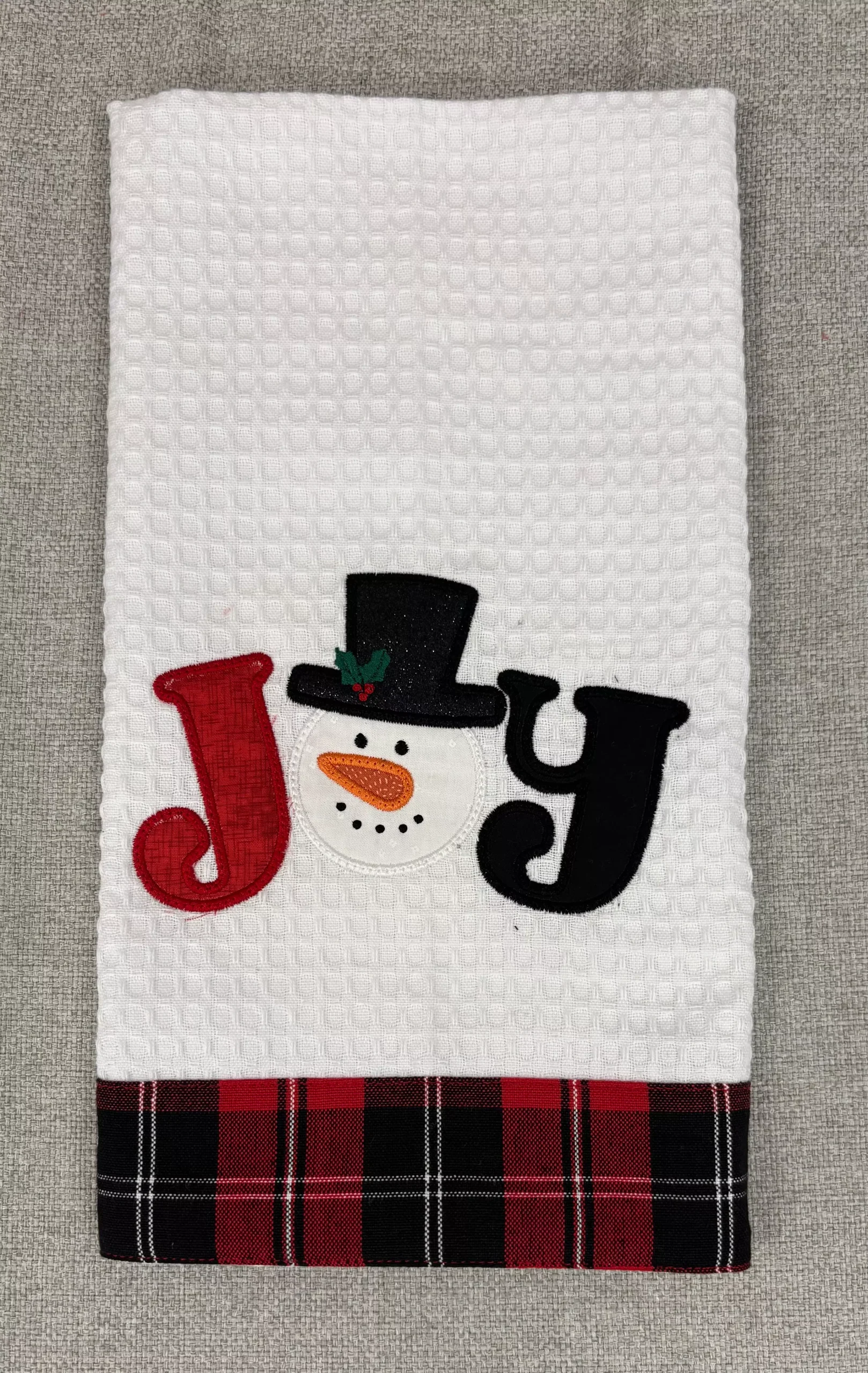 JOY Snowman Tea Towel Design (Downloadable Machine Embroidery Design)