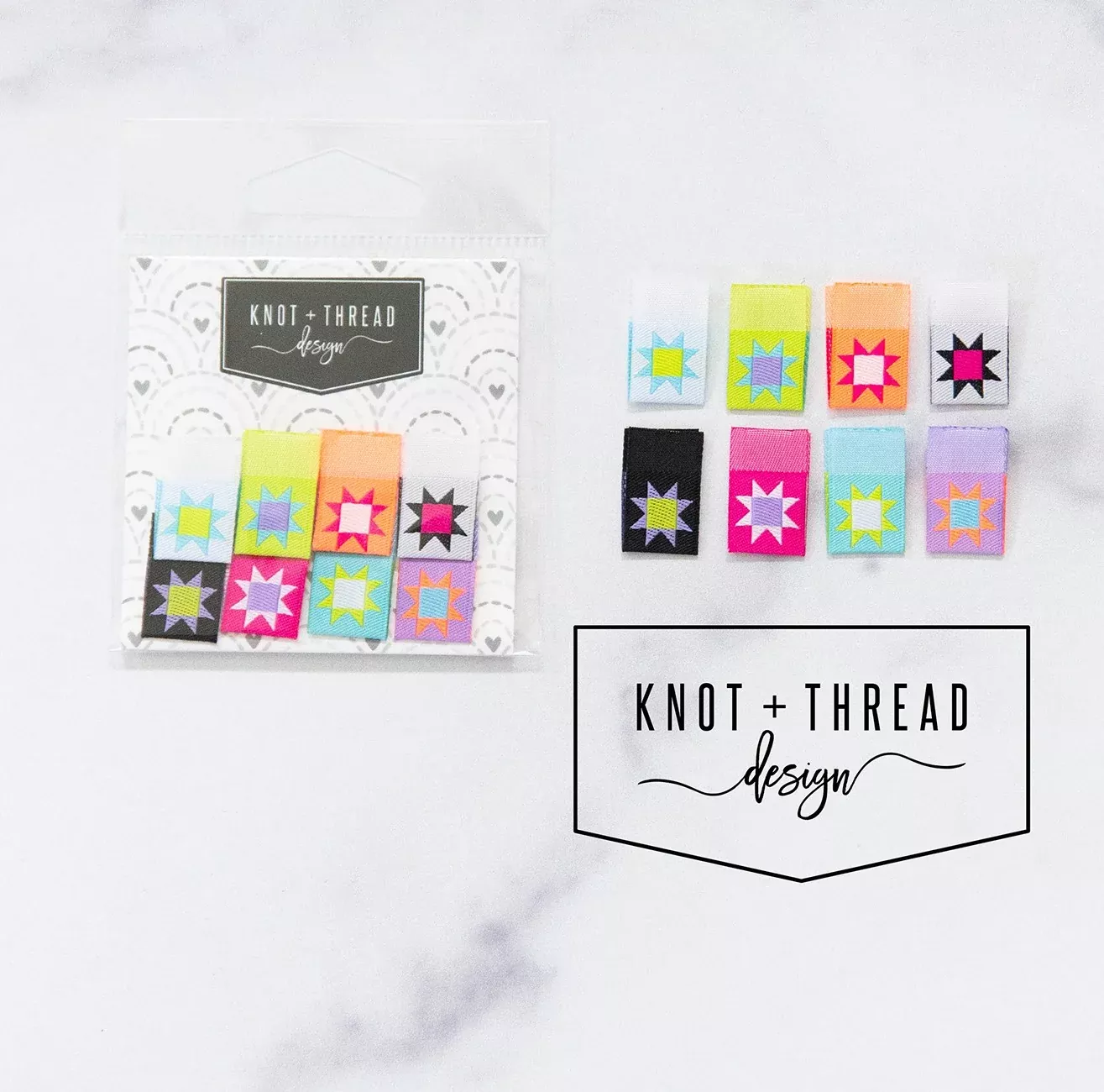 Knot & Thread Design | Colorful Sawtooth Star Labels - 8 pack