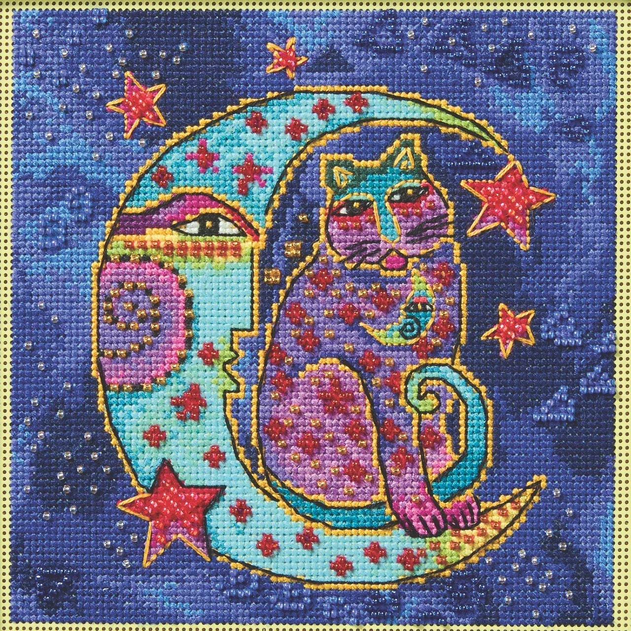 Laurel Burch Counted Cross Stitch Kit-Moonside Cat