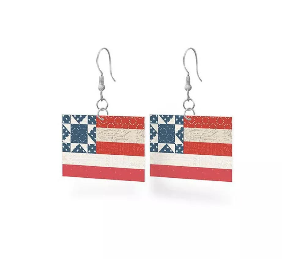 Leather Flag Earrings Independence