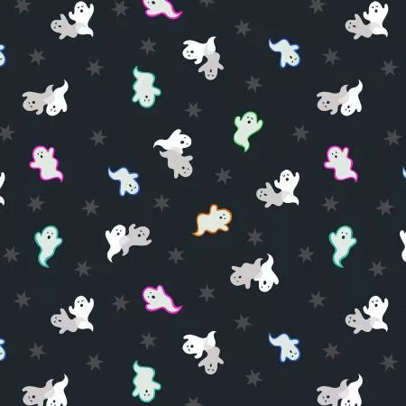 Lewis & Irene Black Spooky Ghosts Glow in the Dark Fabric A573-3 ^