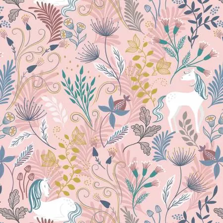 Lewis & Irene Pink Unicorn w/Gold Metallic A543-1 0.5yd