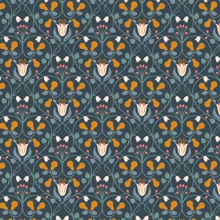 Lewis & Irene Wintertide Blue Pear Hearts w/Copper Metallic A586-3 ^