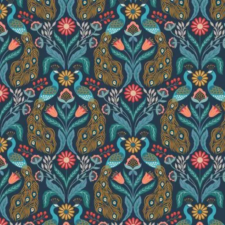 Lewis & Irene Wintertide Dark Blue Peacock w/Copper Metallic A582-3 ^