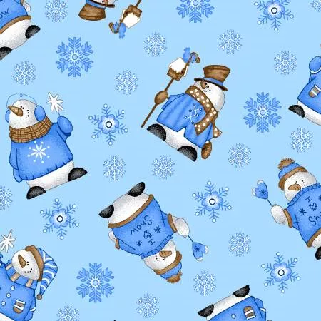 Light Blue Snowmen And Snowflakes - Flannel - #N1062AE-11