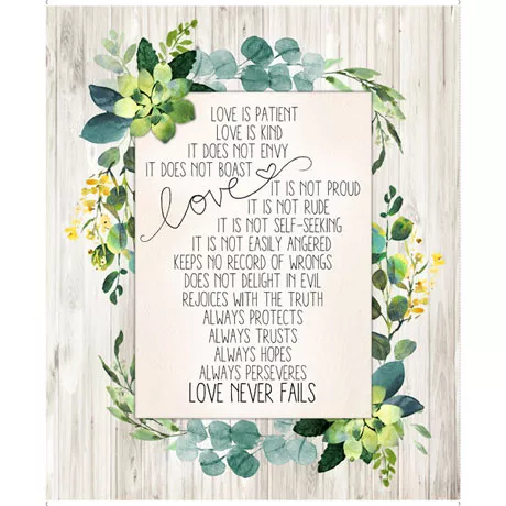 Love Never Fails Panel in Gray by QT Fabrics 27980 -K