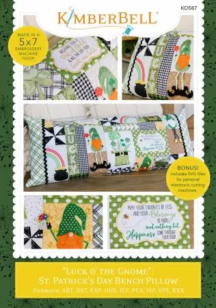 "Luck o' the Gnome" St. Patrick's Day Bench Pillow - Machine Embroidery - Kimberbell Designs