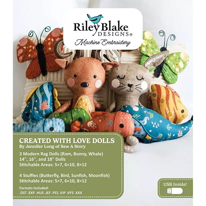 Machine Embroidery USB Created with Love Dolls by Jennifer Long for Riley Blake