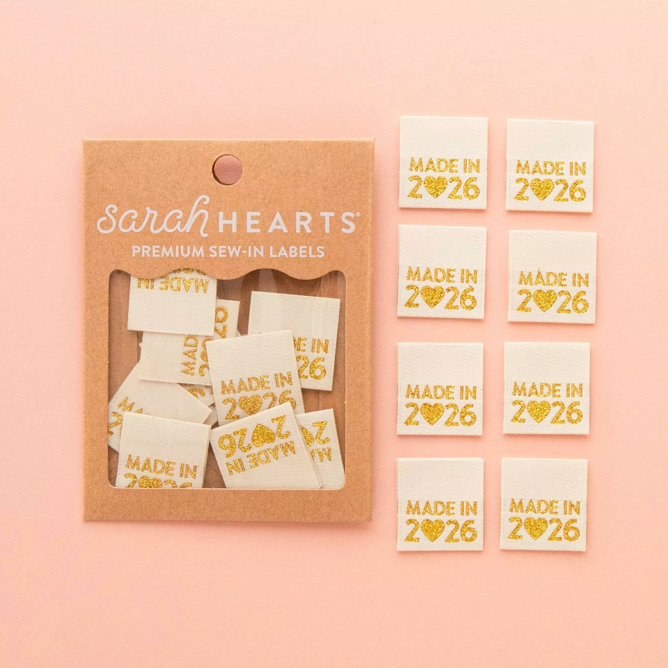 Made in 2026 Gold Woven Labels - Quilt and Clothing Tags