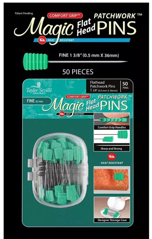 Magic Pins - Flathead Patchwork Pins - Fine 0.51 3/8" - Pkg of 50