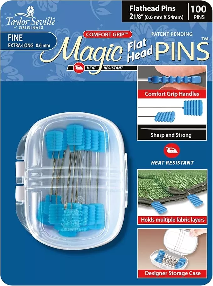 Magic Pins - Flathead Pins - 2" Fine 0.6 Pkg of 100 in a Storage Case