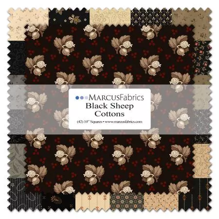 Marcus Fabrics 10" Sq's 42pcs Cotton Black Sheep Cottons by: Pam Buda SS184-layer cake