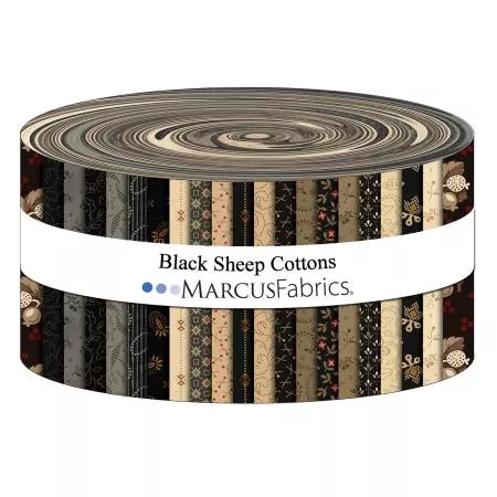 Marcus Fabrics 2.5" Strips 40pcs Cotton Black Sheep Cottons by: Pam Buda ST184-jelly roll