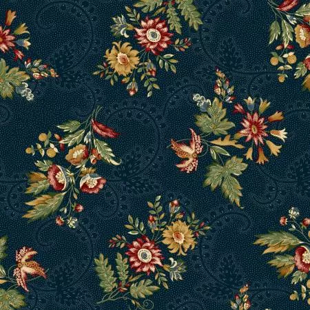 Marcus Fabrics 42" Cotton Canton by Judith Rothamel Floral R331793D Navy