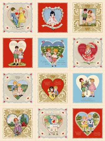 Marcus Fabrics Panel Cotton Multi My Valentines Reproduction By: Mary Mulari R551324D-MULTI Panel
