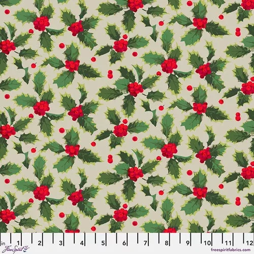 Martha Negley Winterberry Holly Natural Fabric ONLINE PURCHASE ONLY