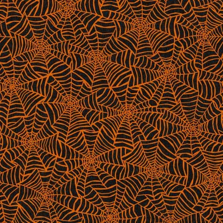 Maywood Studio 42" Cotton Pumpkin Grove Spider Webs 11183M-JO Black/Orange