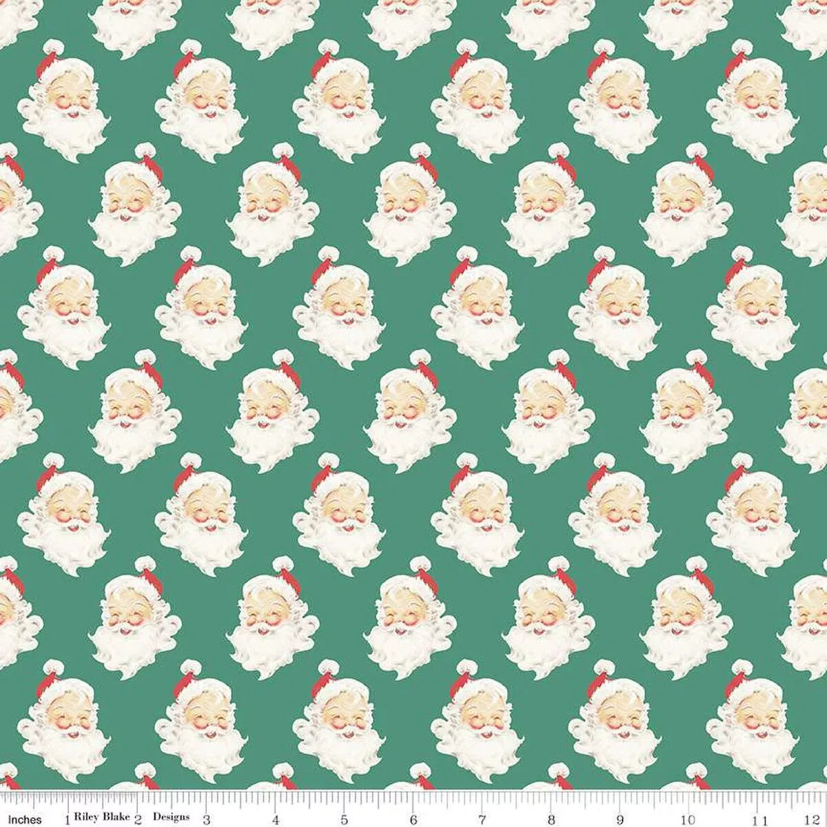 Merry Little Christmas Santa Heads- Pine 1 Yd Cut