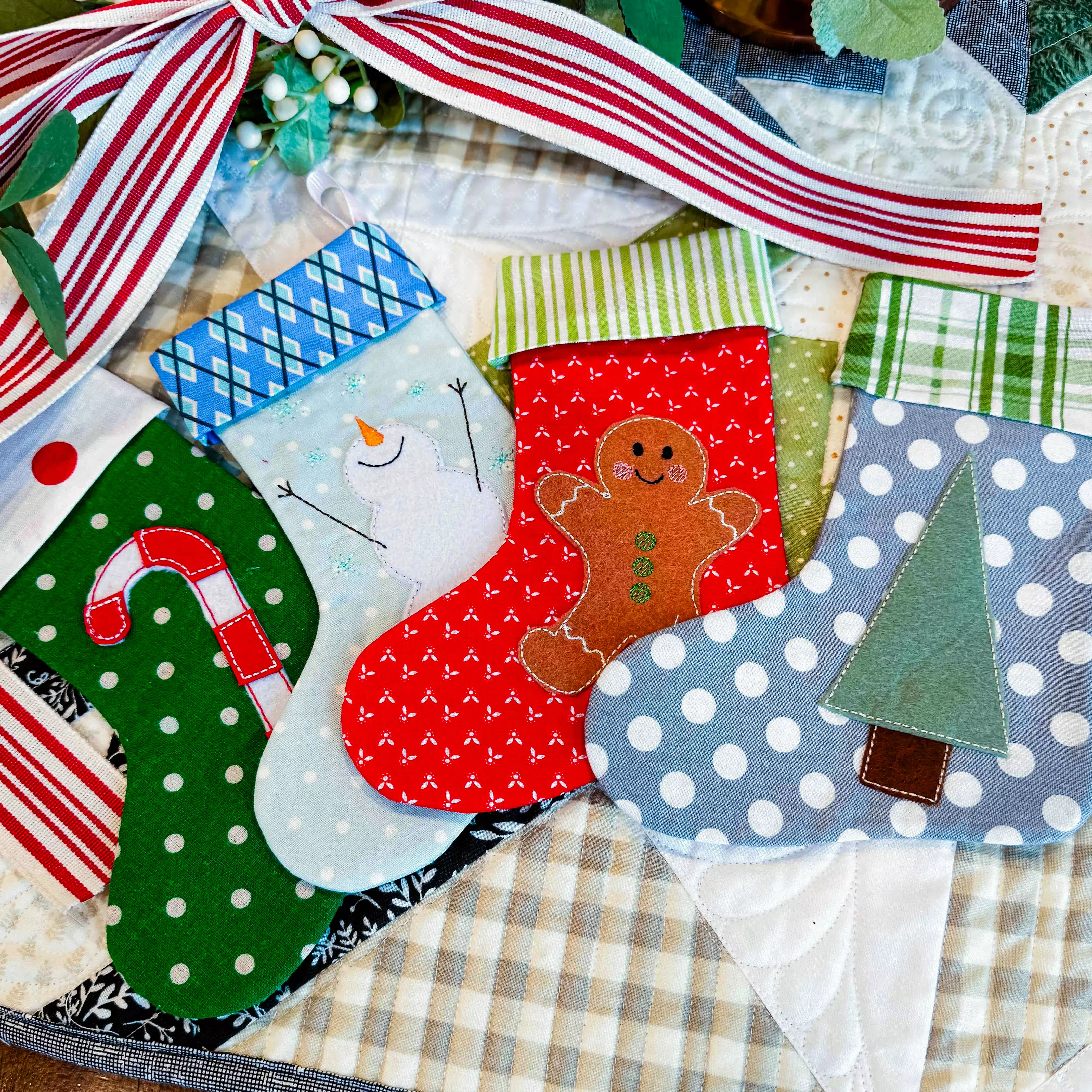 Merry Quick Stitch Stockings (Downloadable Machine Embroidery Pattern)