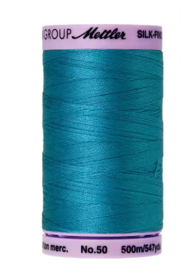 Mettler-Silk-Finish 50wt Solid Cotton Thread 547yd/500M Caribbean Blue