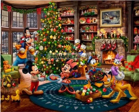 MICKEY & MINNIE TRIMMING THE TREE FOR DAVID TEXTILES