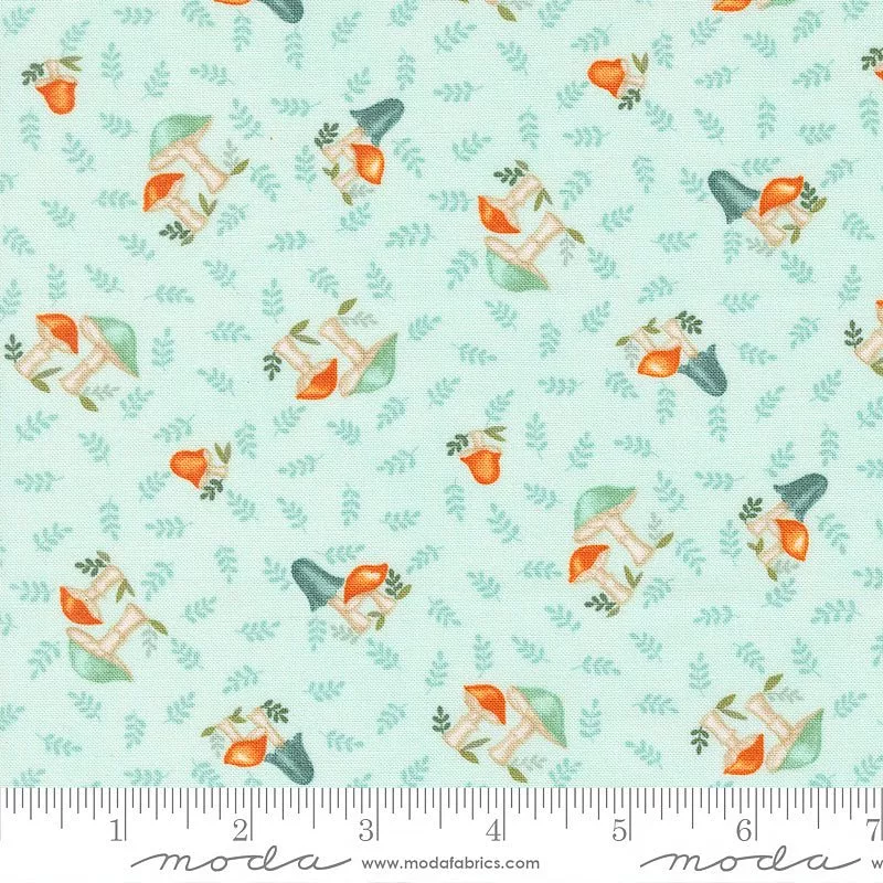 Moda I Love Fall Most Of All Mushrooms All Over Aqua 1 Yard Cut