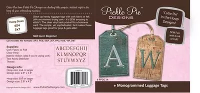 Monogrammed Cork Luggage Tags CD [In the Hoop Machine Embroidery]