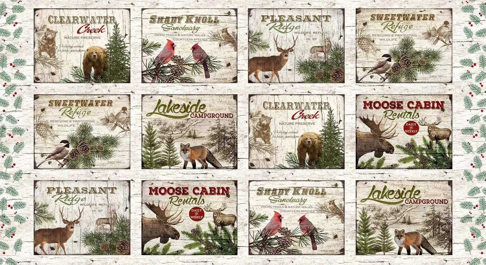 Moose Lodge in Multi Animal Blocks by Henry Glass Fabrics 6615-44