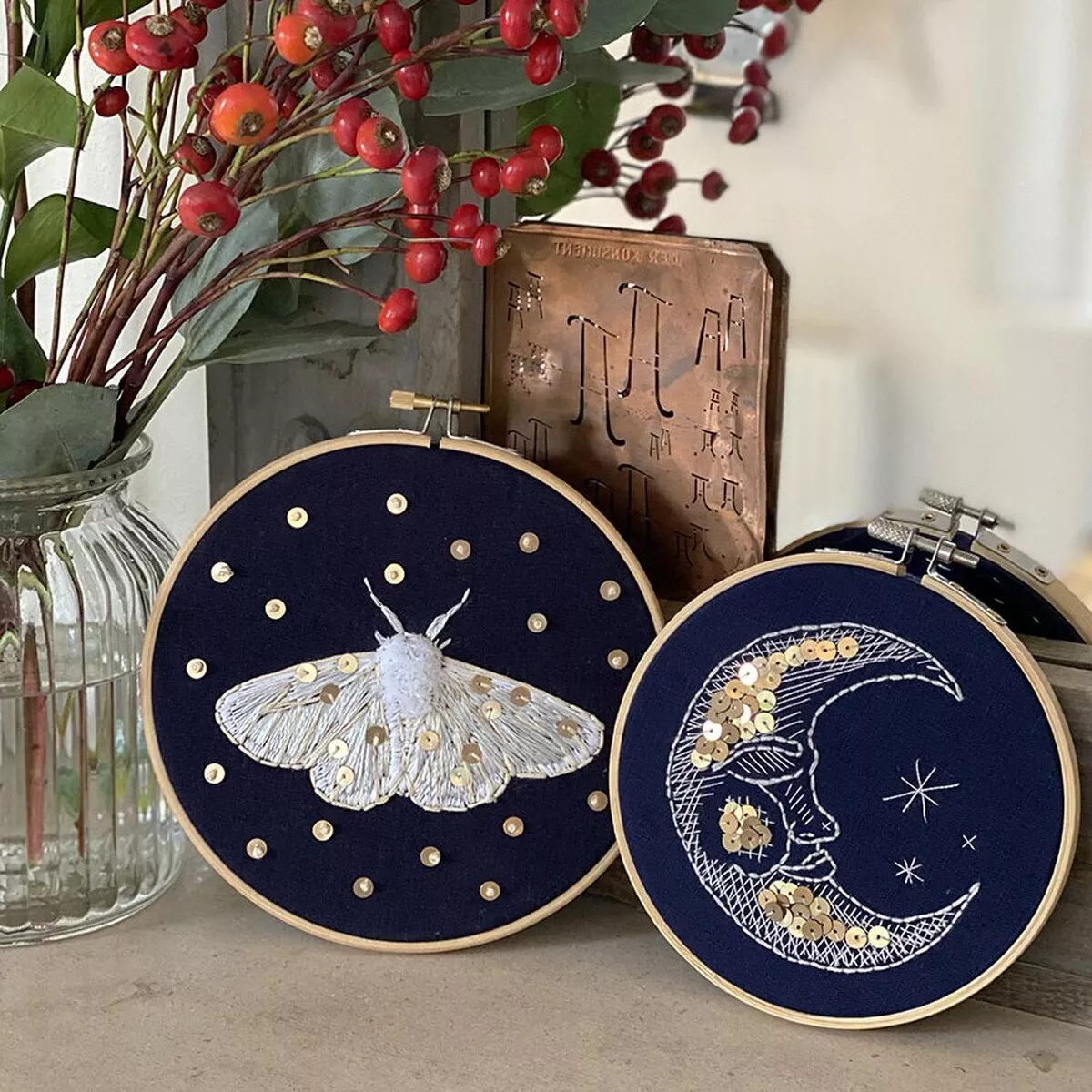 The Moth and Moon Embroidery Duo Kit - MakeBox & Co. - #KT001-87164
