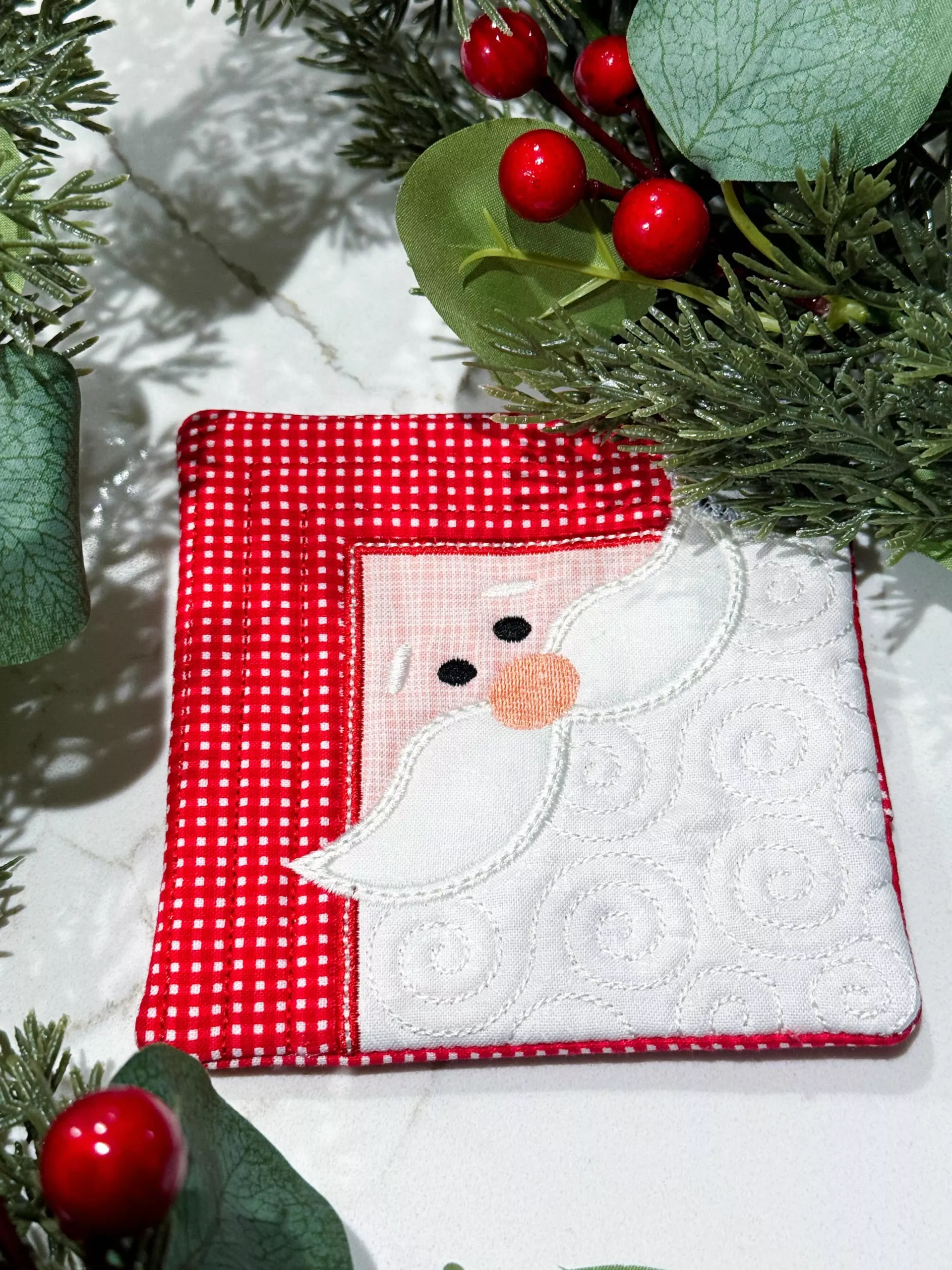 Mr Santa Cozy Coaster (Downloadable Machine Embroidery Pattern)