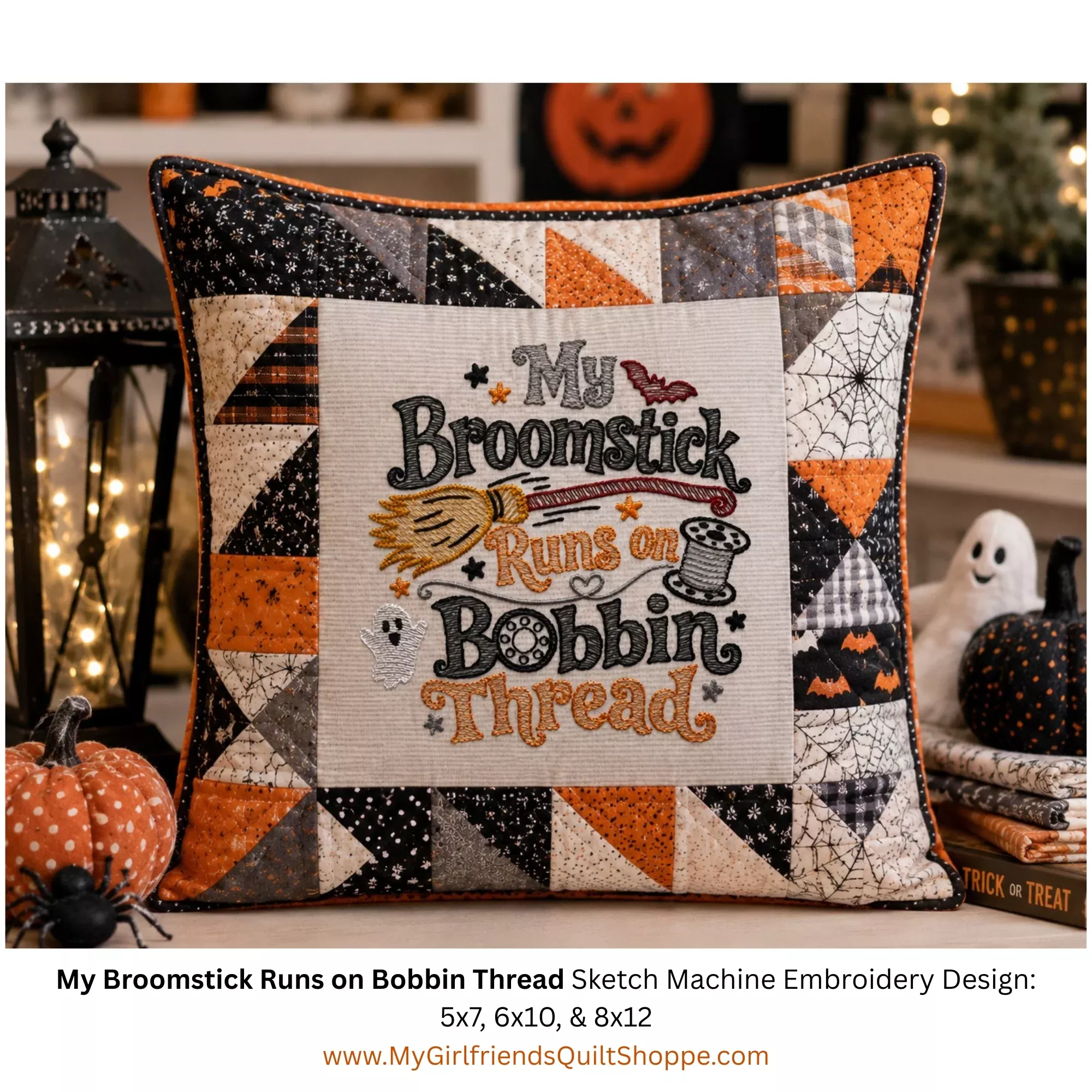My Broomstick Runs on Bobbin Thread (Downloadable Machine Embroidery Design)